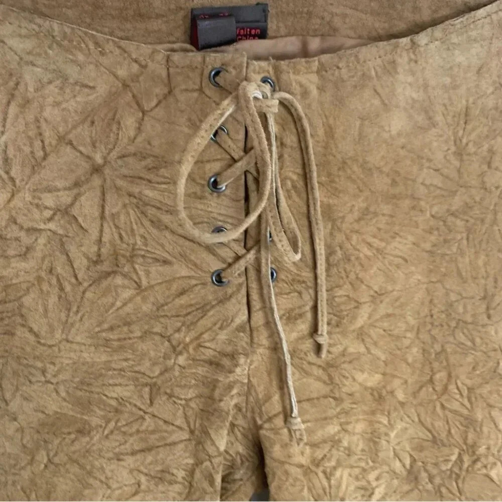 Danier  Suede Textured Leather Retro Pants Boho Hippie 6 - Picture 11 of 15